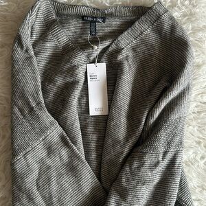 Eileen Fisher Lush Marino alpaca V Neck Box-Top mini stripe sweater large NWT